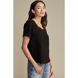 Lucky Brand Black Smocked Neck Crinkle Peasant Top Sz Xl
